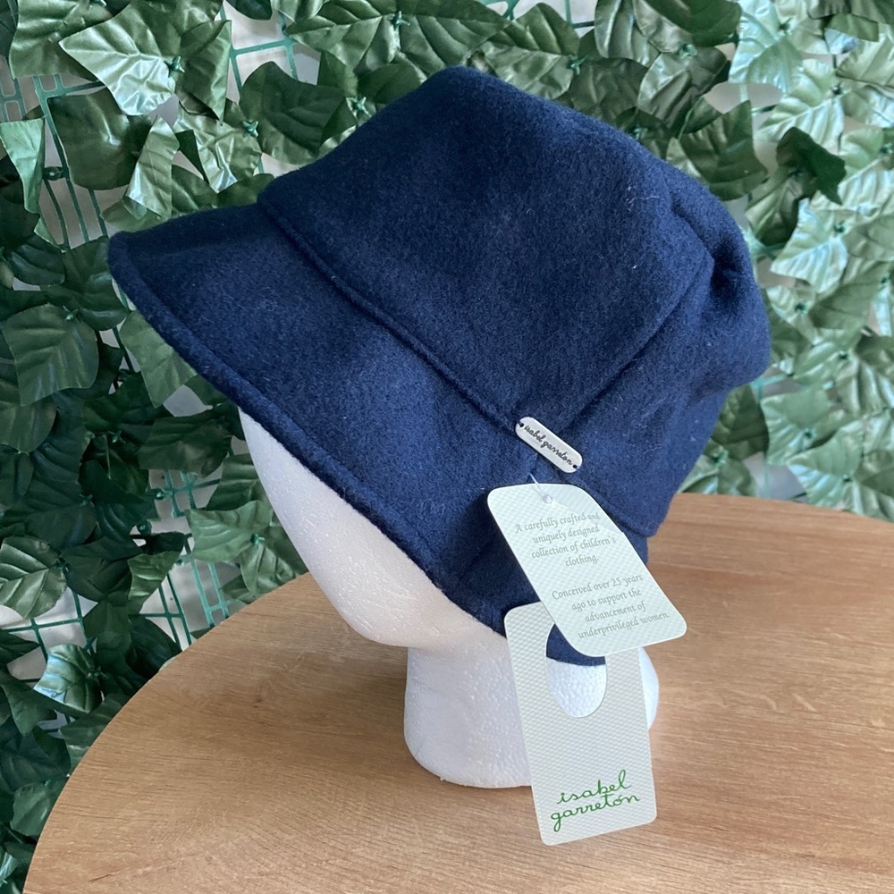Isabel Garreton Deep Navy Wool Bucket Hat with Logo Tag